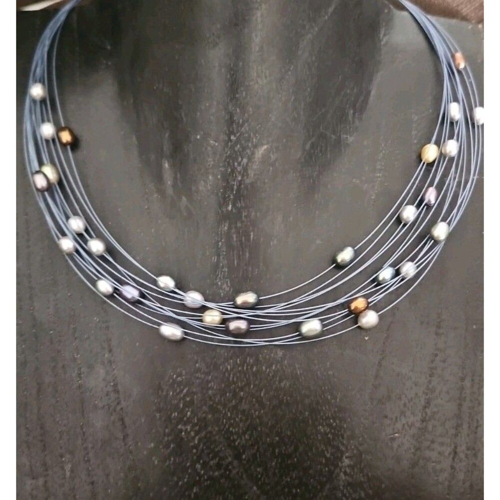 Honora Multi Color Pearl Natural Ten Strand Floating Illusion Necklace 925 16"